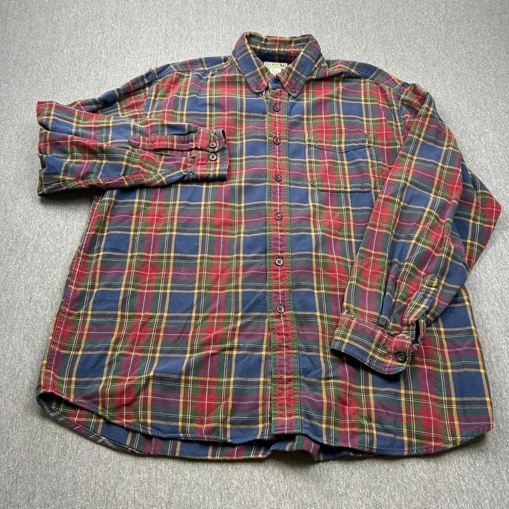LL Bean Long Sleeve Button Down Flannel Shirt Mens Large Regular‎ Plaid 0BHF4